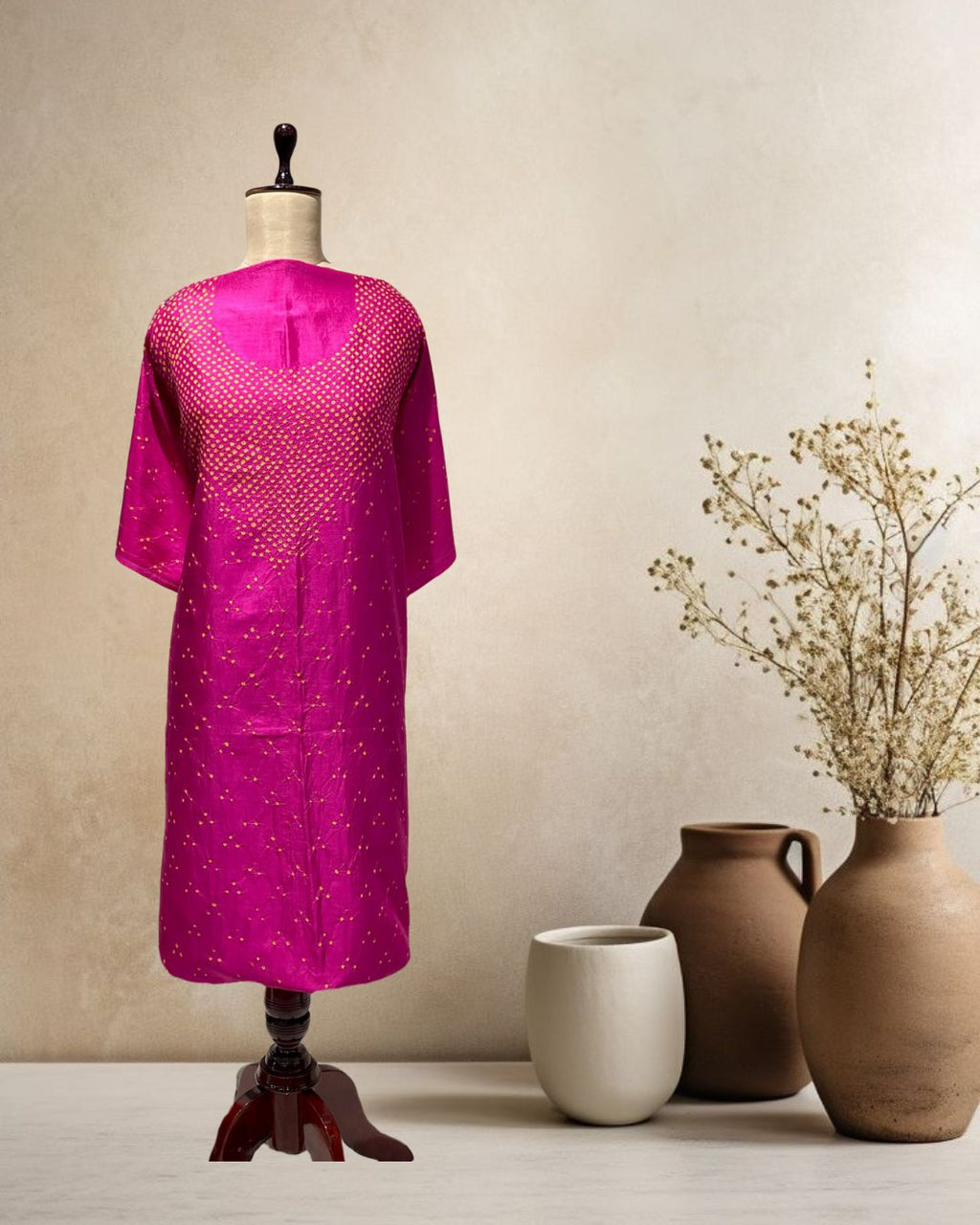 MAGENTA YOKE SILK BANDHANI FABRIC