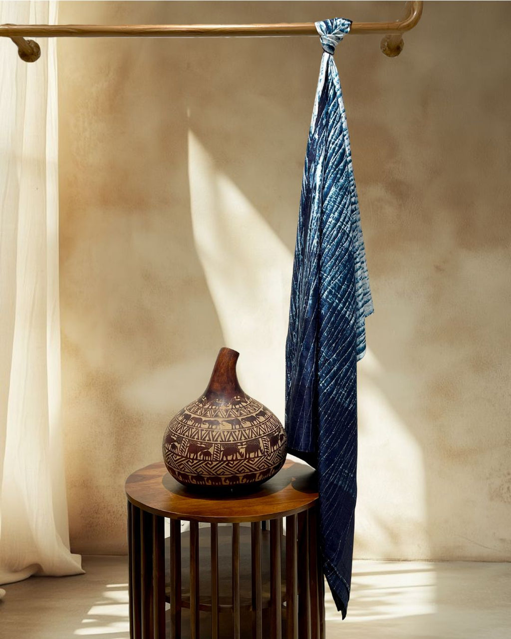 INDIGO BLUE SHIBORI SILK FABRIC