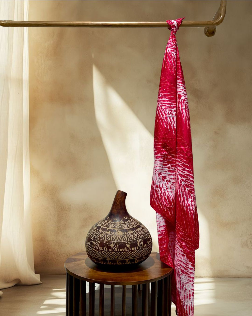RED SHIBORI SILK FABRIC