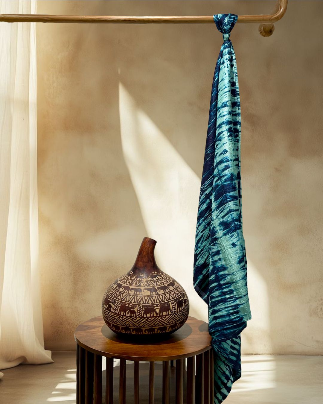 INDIGO BLUE SHIBORI SILK FABRIC