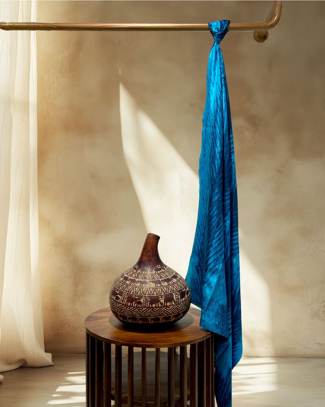 BLUE SHIBORI SILK FABRIC