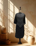 BLACK YOKE BANDHANI SILK FABRIC