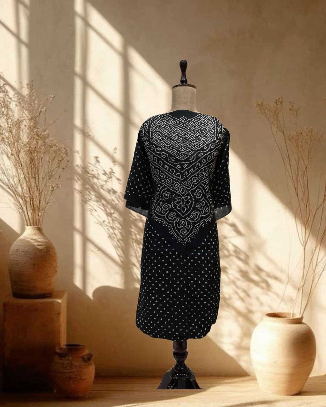 BLACK YOKE BANDHANI SILK FABRIC