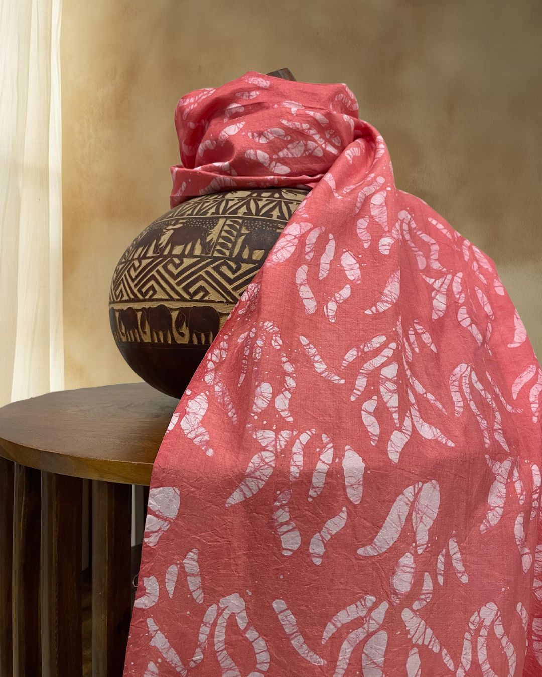 PEACH BATIK SILK FABRIC