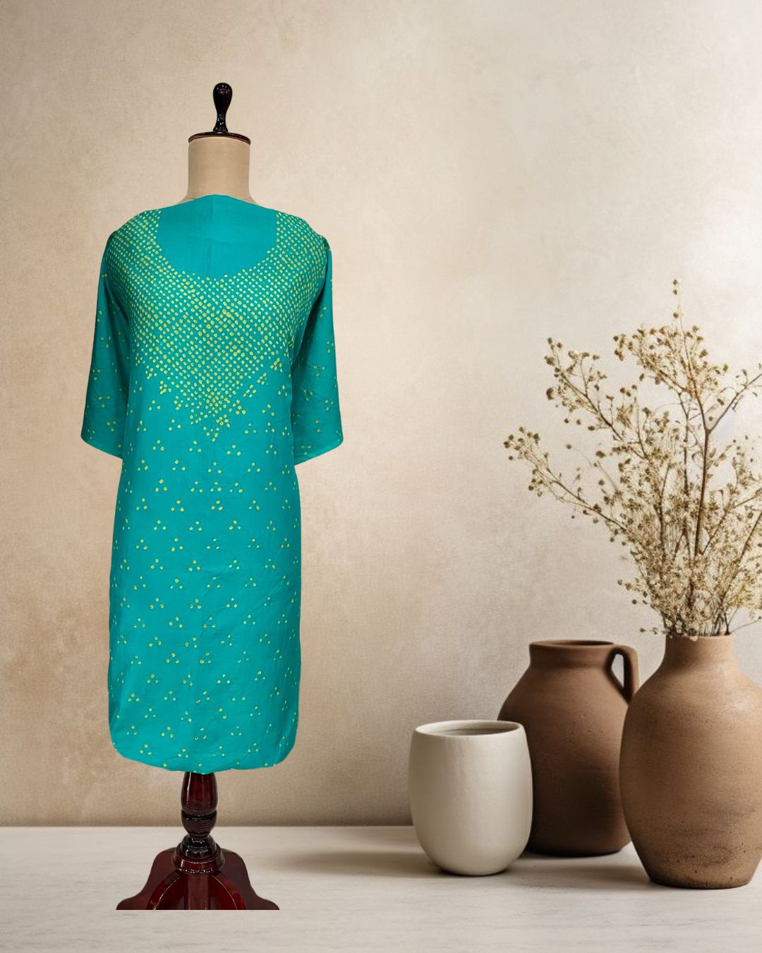 BLUE YOKE SILK BANDHANI FABRIC