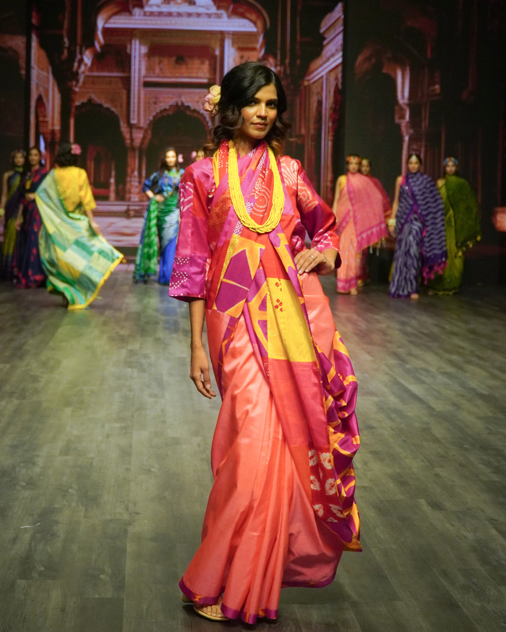 PINK - RED REVERSIBLE PATCHWORK SAREE WITH TASSELS