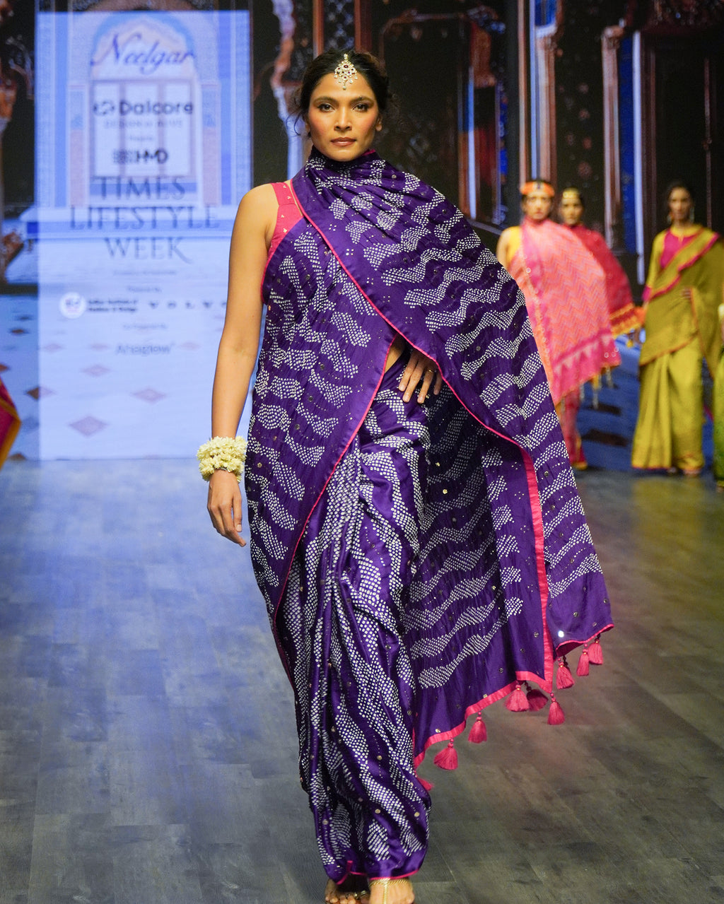PURPLE G14 SILK BANDHANI EMBROIDERED SAREE WITH TASSELS