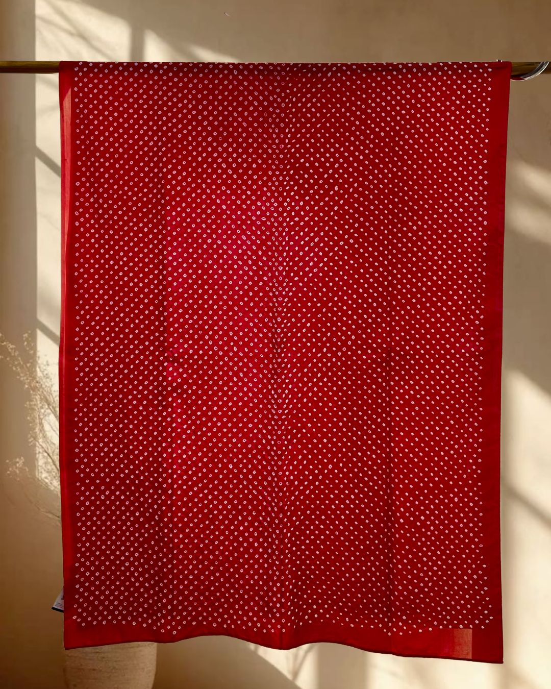 RED OVERALL DOT BANDHANI SILK FABRIC