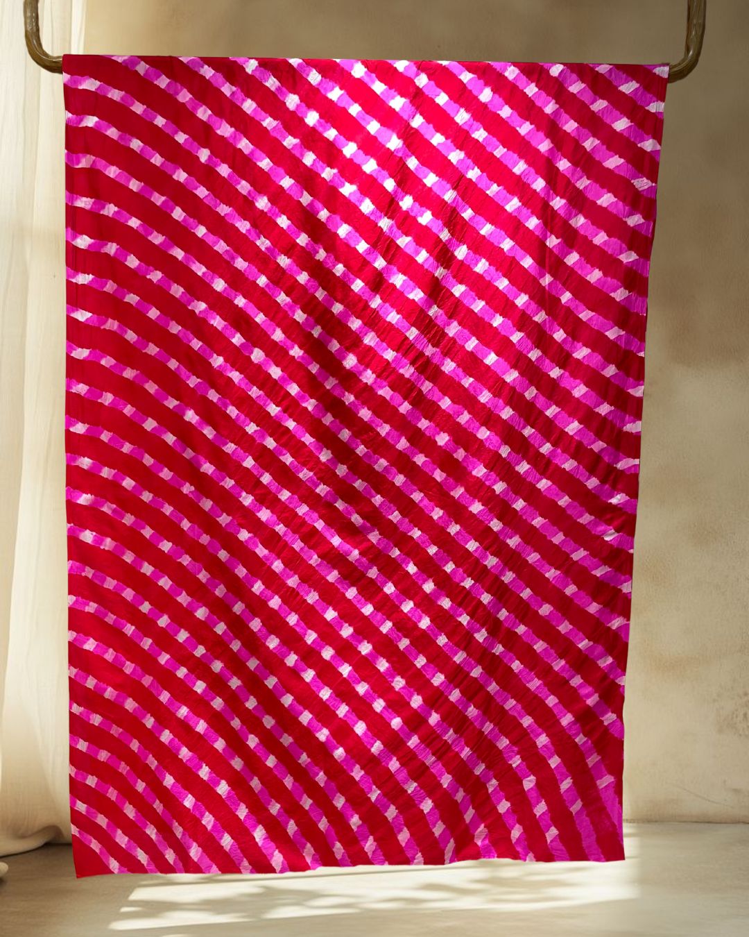 PINK-RED LEHERIYA SILK FABRIC