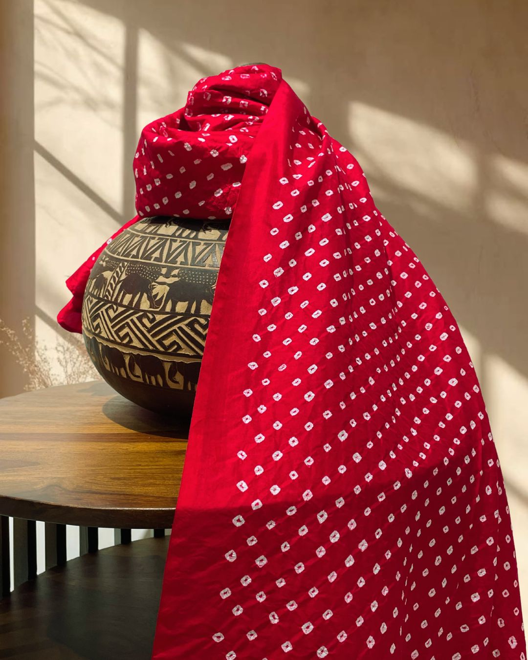 RED OVERALL DOT BANDHANI SILK FABRIC