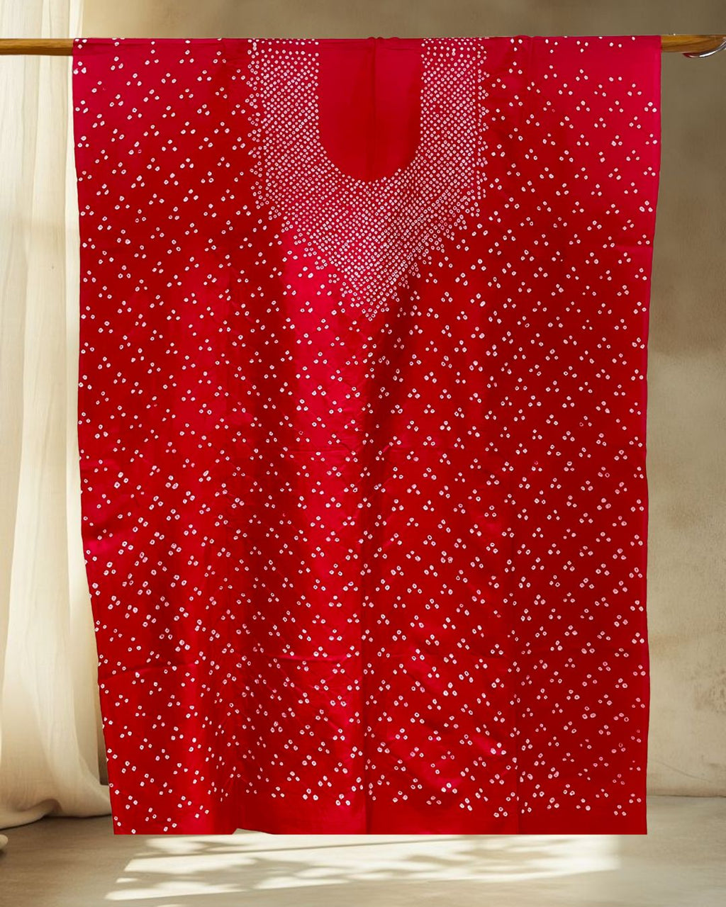 RED YOKE SILK BANDHANI FABRIC