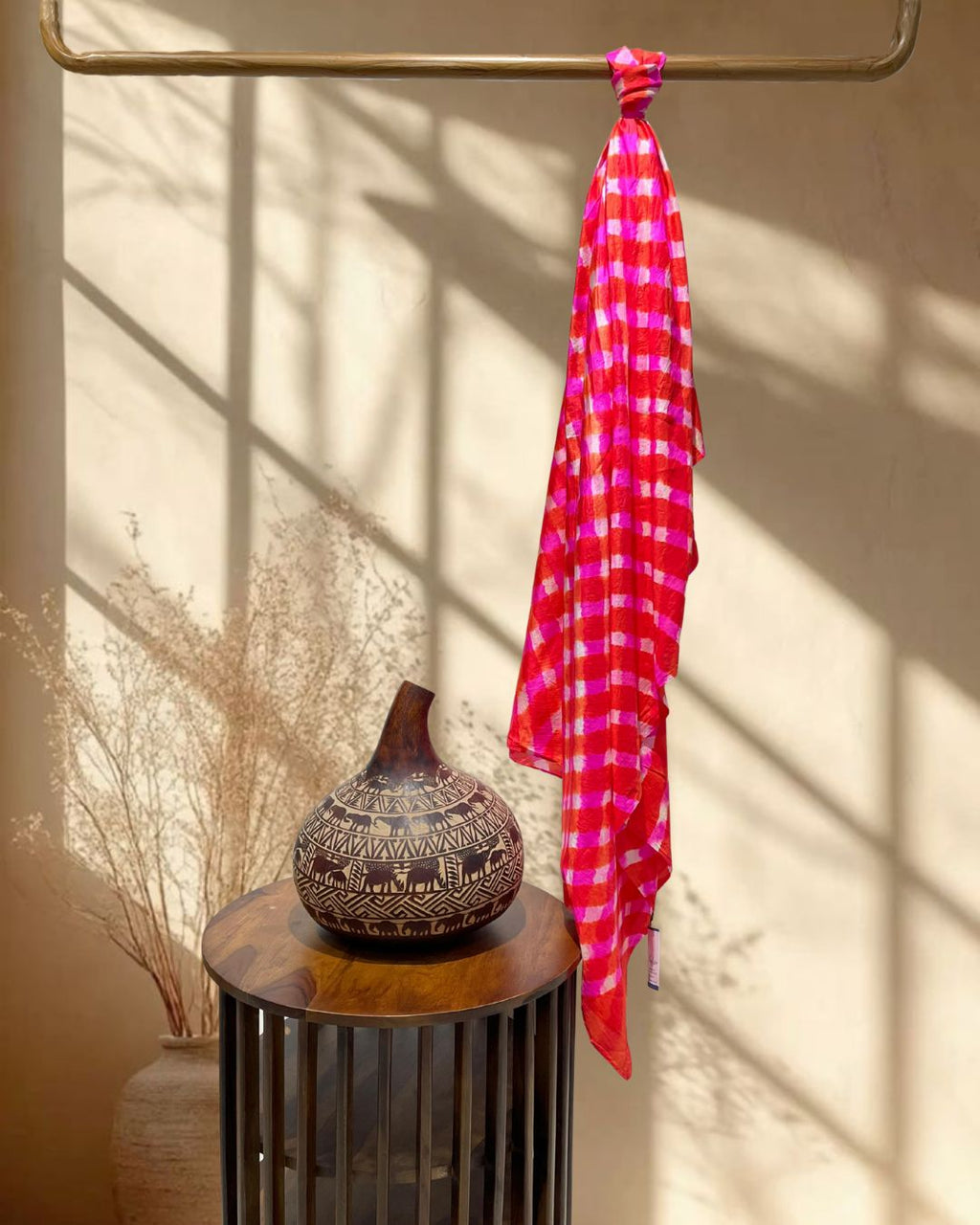 ORANGE-PINK LEHERIYA SILK FABRIC