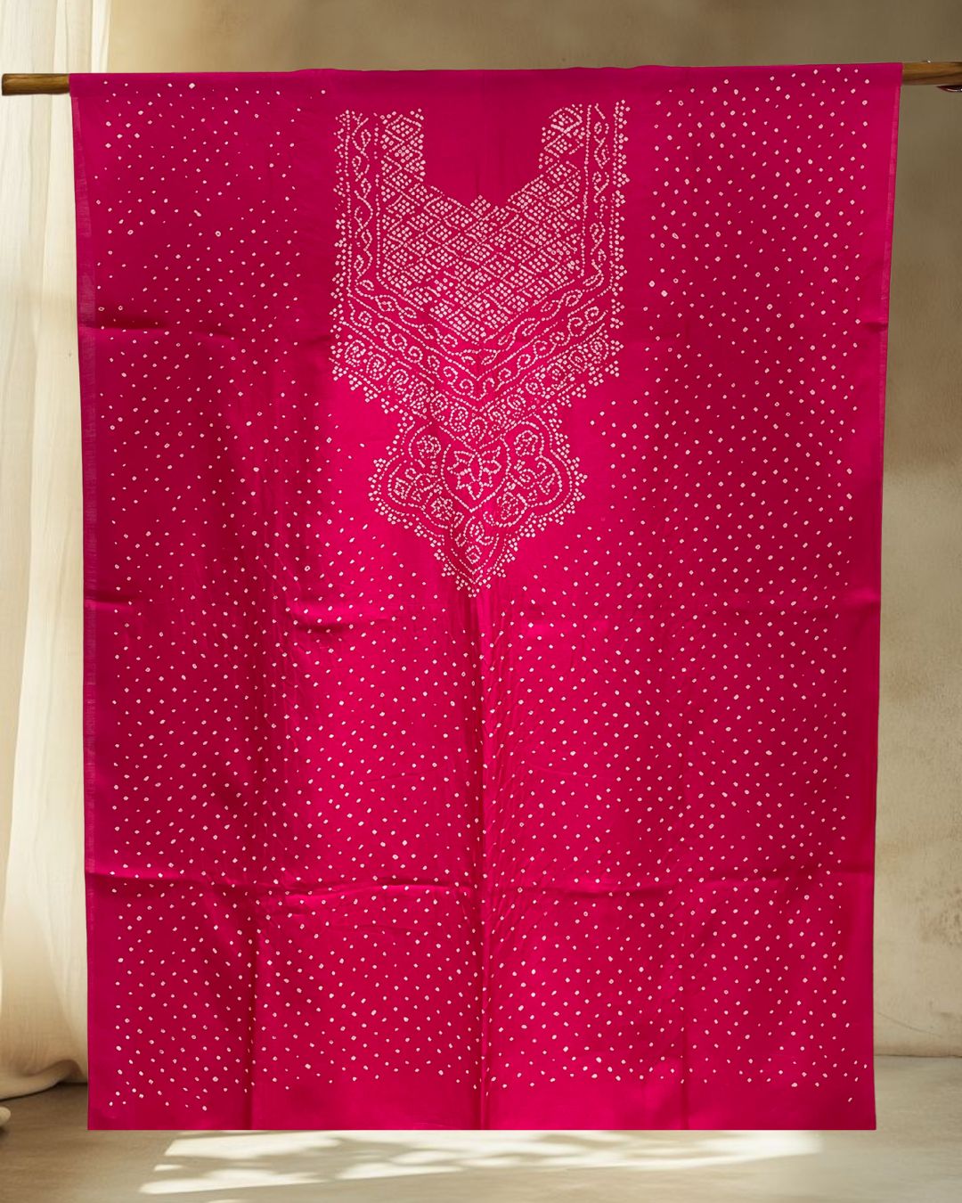 PINK YOKE SILK BANDHANI FABRIC