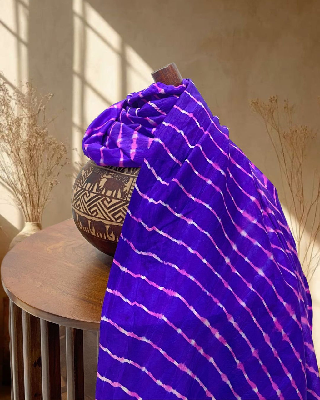 PURPLE LEHERIYA SILK FABRIC