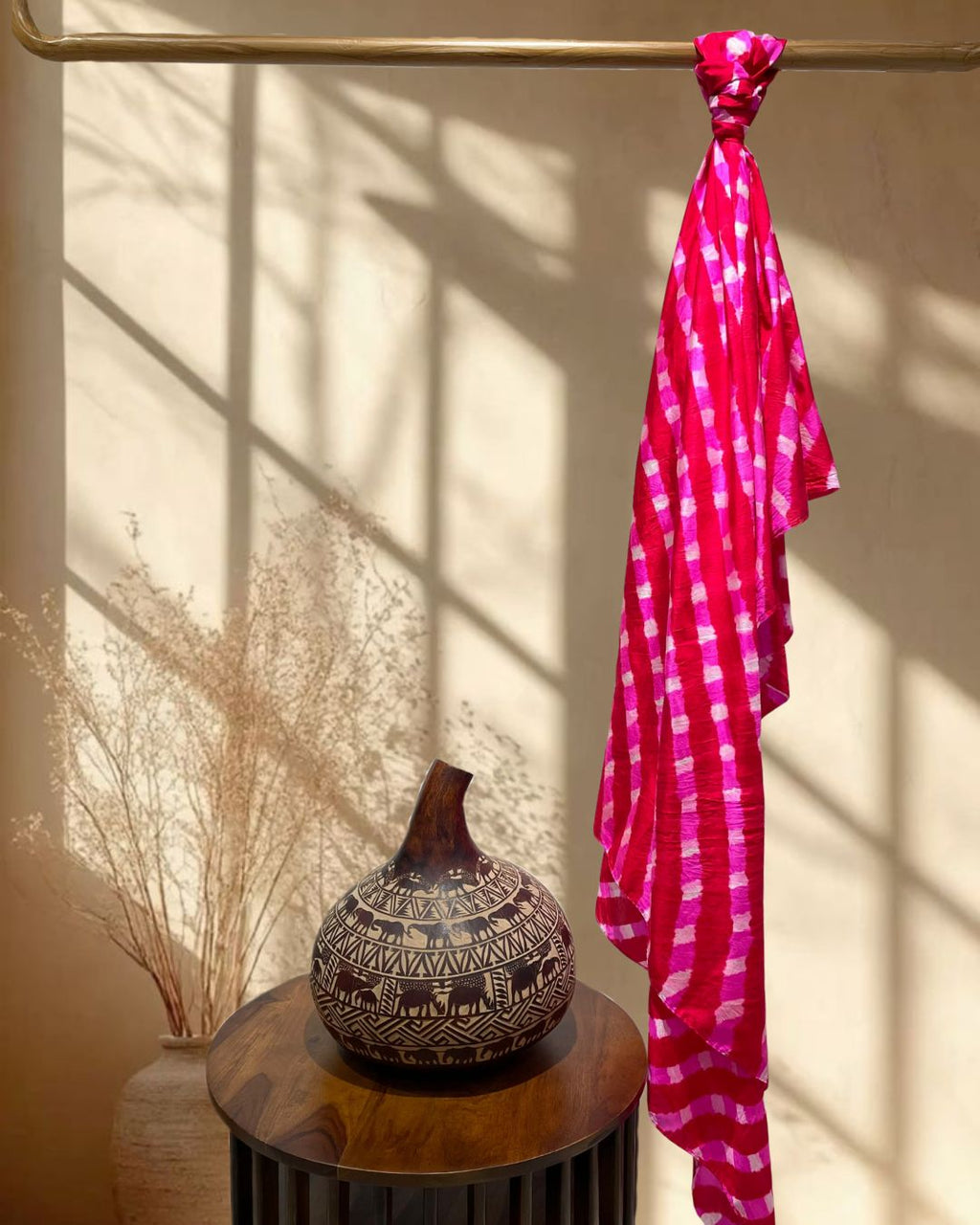 PINK-RED LEHERIYA SILK FABRIC