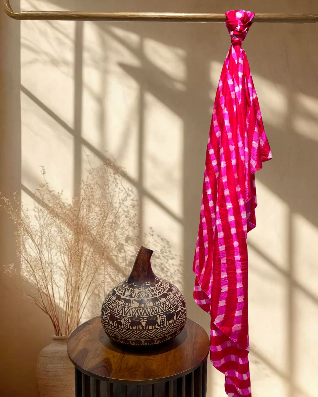 PINK-RED LEHERIYA SILK FABRIC