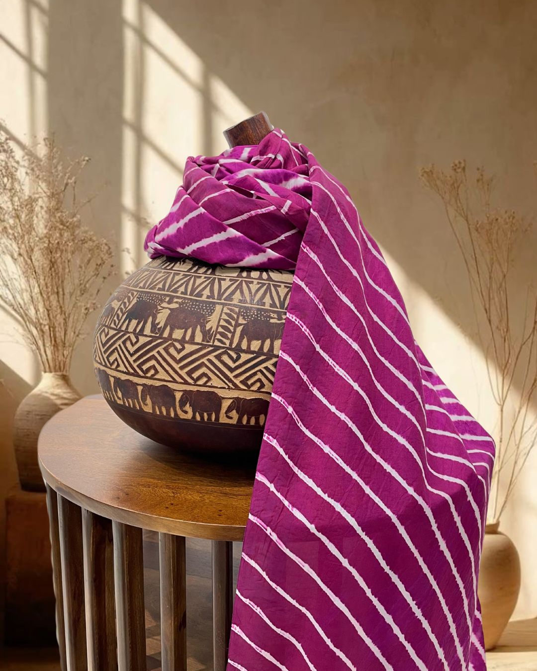 PURPLE SILK LEHERIYA FABRIC
