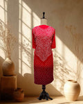 RED - MAROON SHADED YOKE BANDHANI SILK FABRIC
