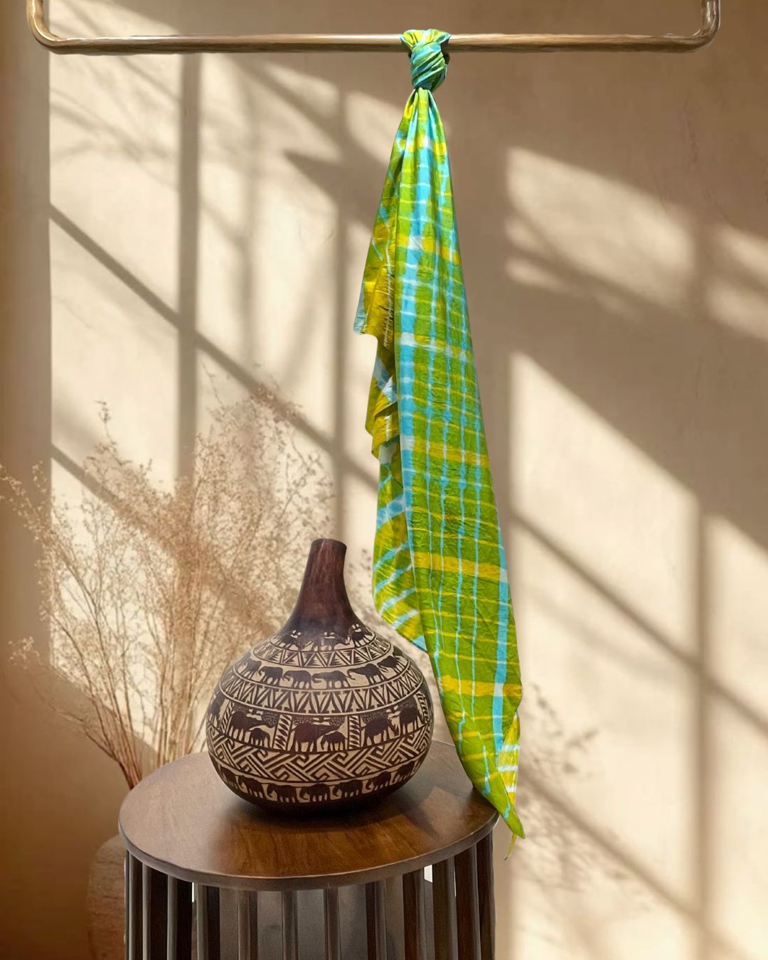 GREEN - YELLOW LEHERIYA SILK FABRIC