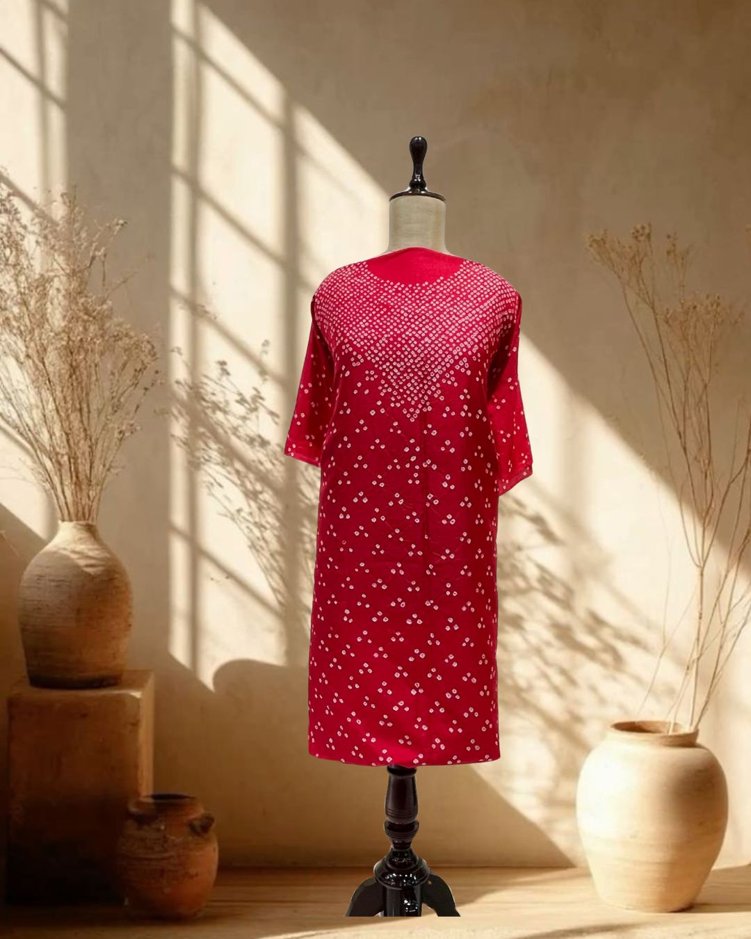 RED YOKE SILK BANDHANI FABRIC