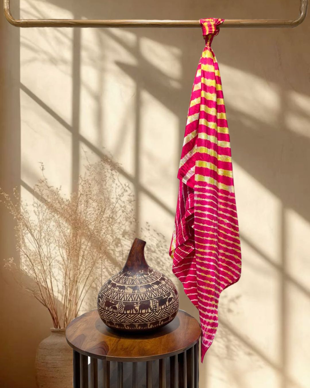 YELLOW-RED LEHERIYA SILK FABRIC