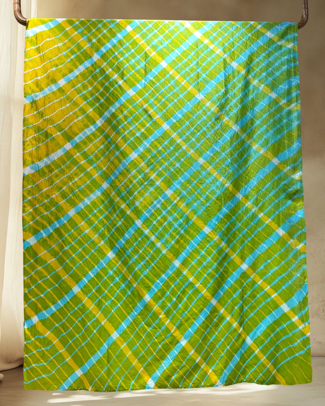 GREEN - YELLOW LEHERIYA SILK FABRIC