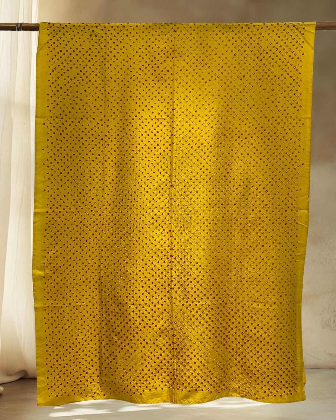 YELLOW OVERALL DOT SILK BANDHANI FABRIC