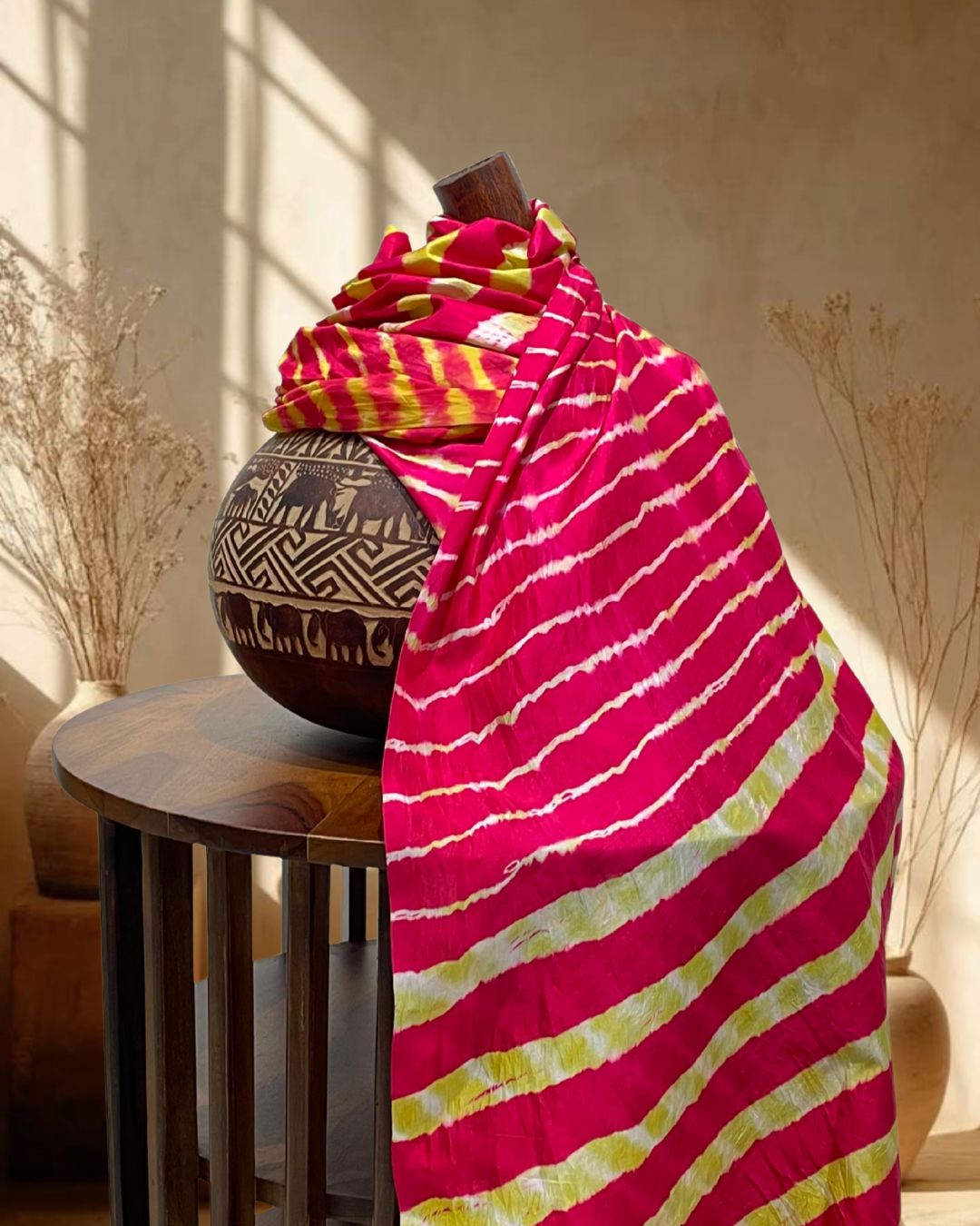 YELLOW-RED LEHERIYA SILK FABRIC
