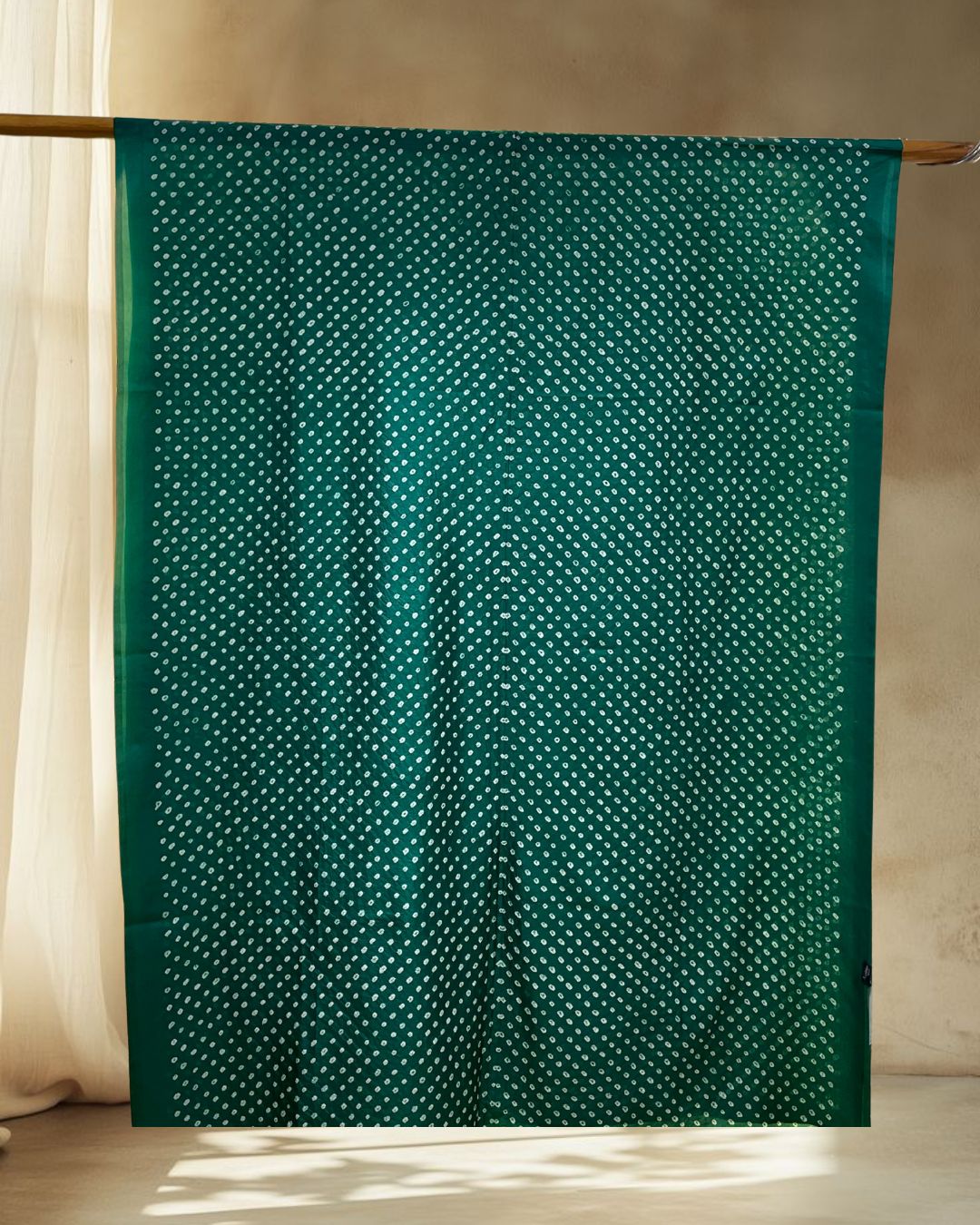 GREEN OVERALL DOT SILK BANDHANI FABRIC