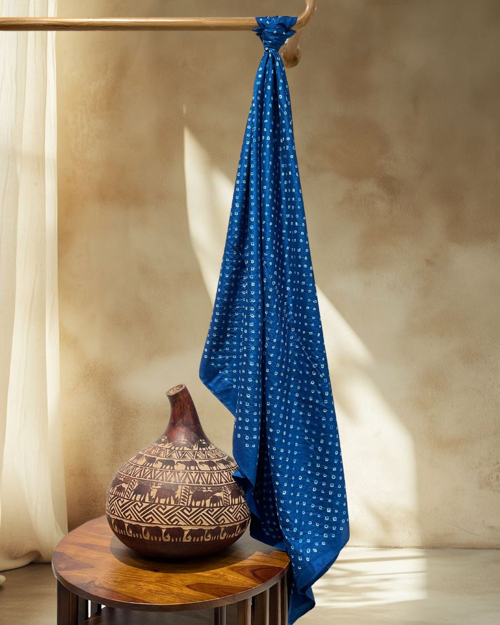 BLUE OVERALL DOT BANDHANI SILK FABRIC