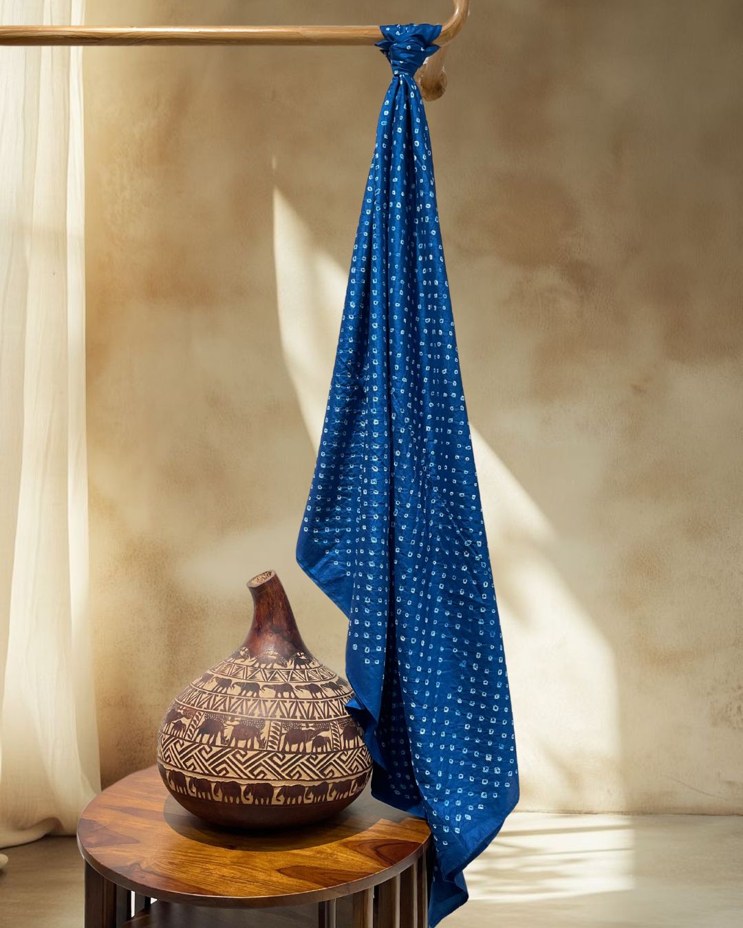 BLUE OVERALL DOT BANDHANI SILK FABRIC