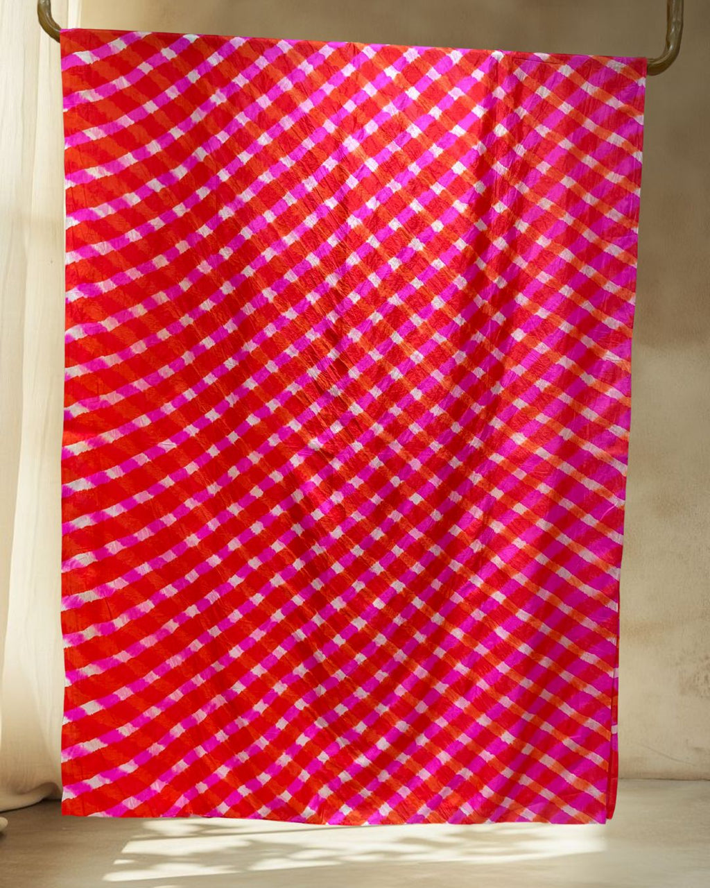 ORANGE-PINK LEHERIYA SILK FABRIC