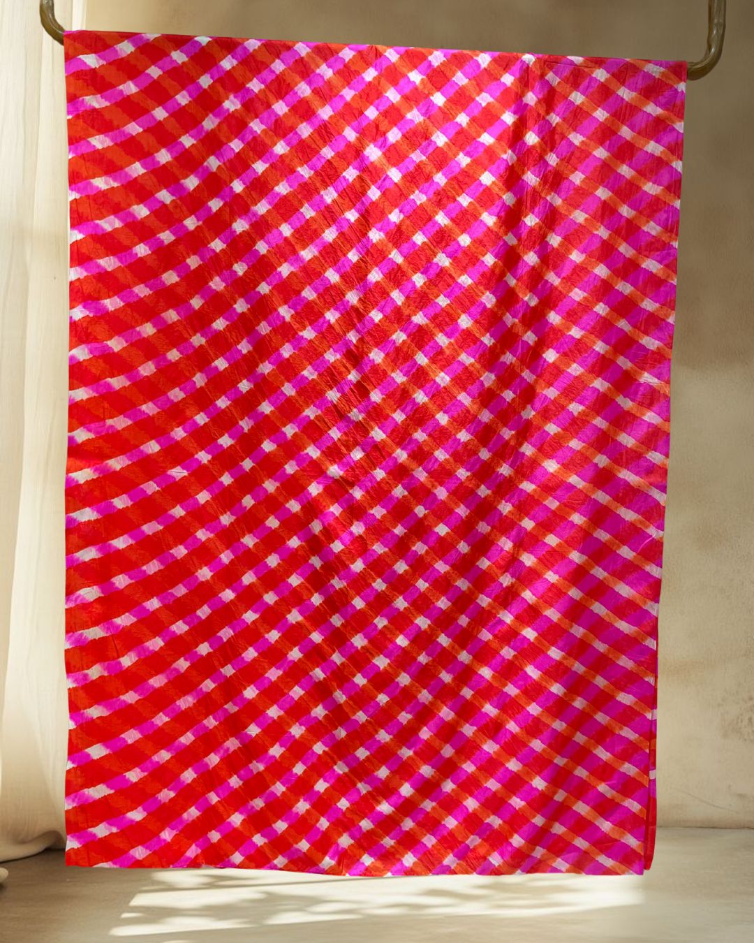 ORANGE-PINK LEHERIYA SILK FABRIC