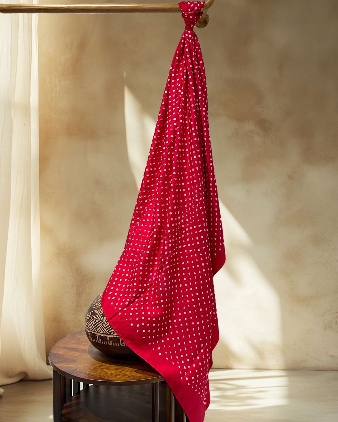 RED OVERALL DOT BANDHANI SILK FABRIC
