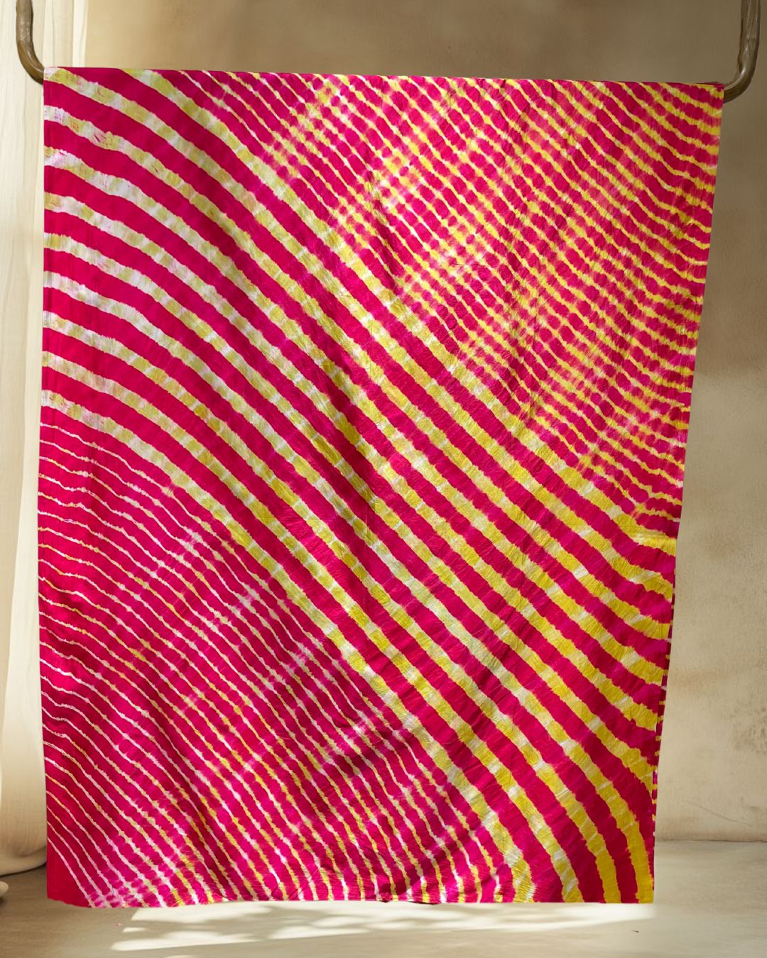 YELLOW-RED LEHERIYA SILK FABRIC