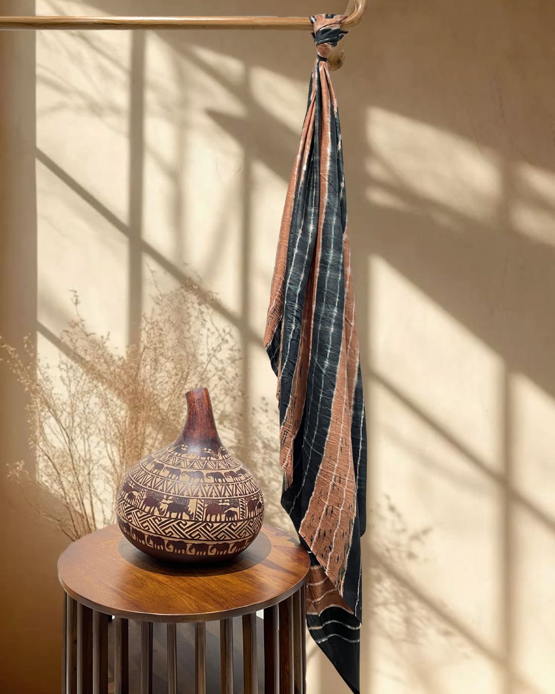 BLACK-BROWN LEHERIYA SILK FABRIC