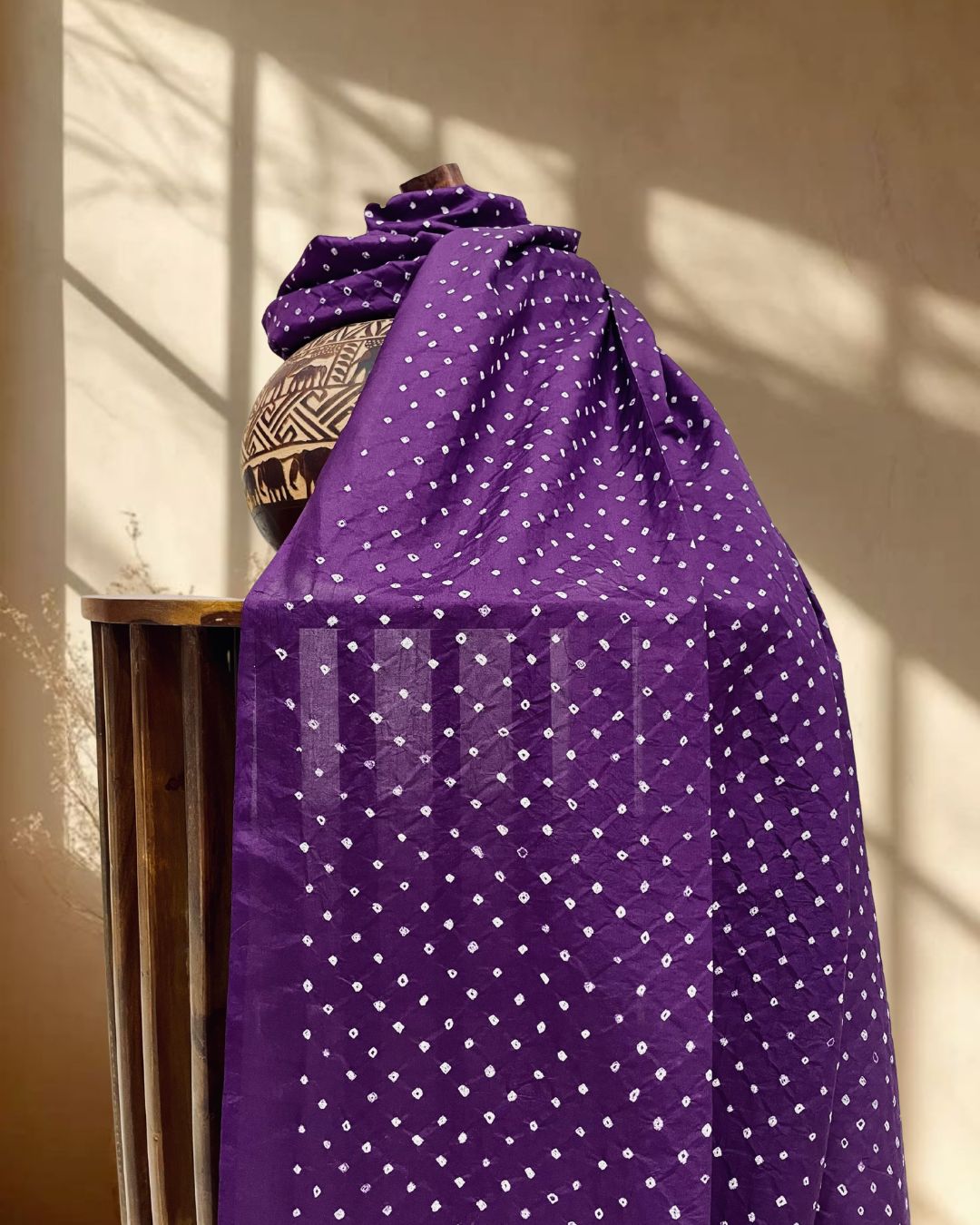 PURPLE OVERALL DOT BANDHANI SILK FABRIC