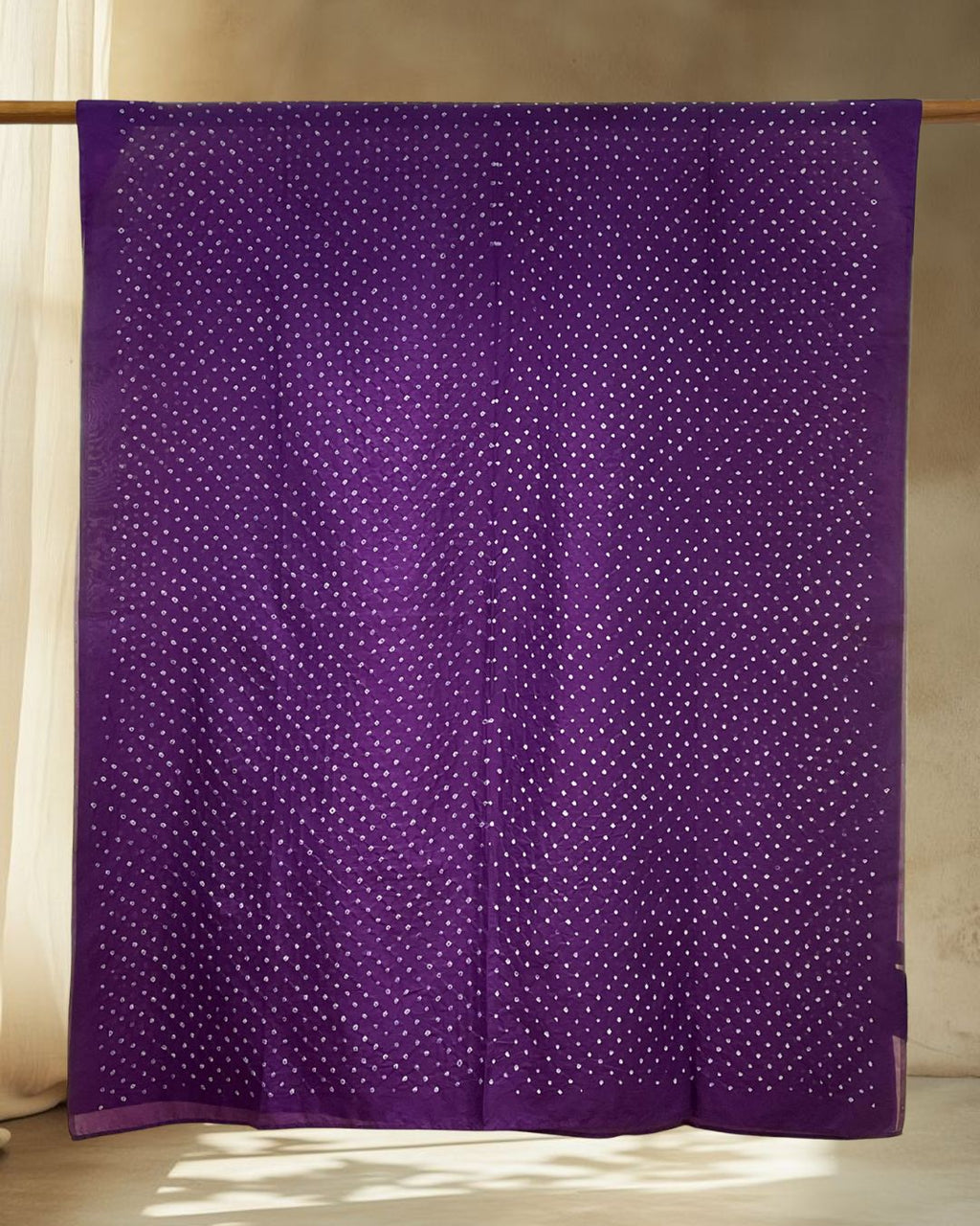 PURPLE OVERALL DOT BANDHANI SILK FABRIC