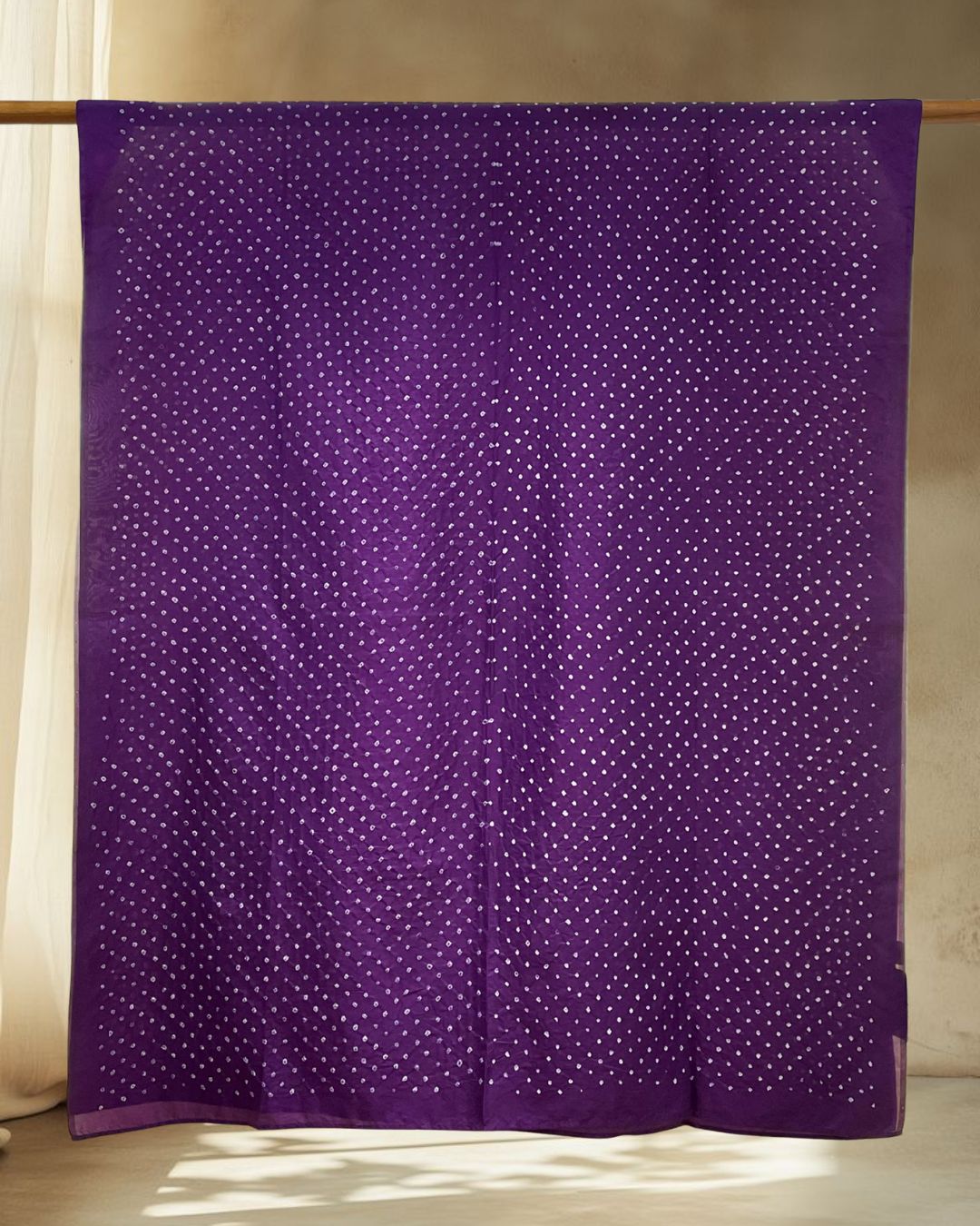 PURPLE OVERALL DOT BANDHANI SILK FABRIC
