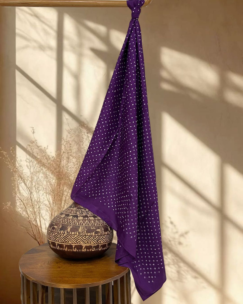 PURPLE OVERALL DOT BANDHANI SILK FABRIC