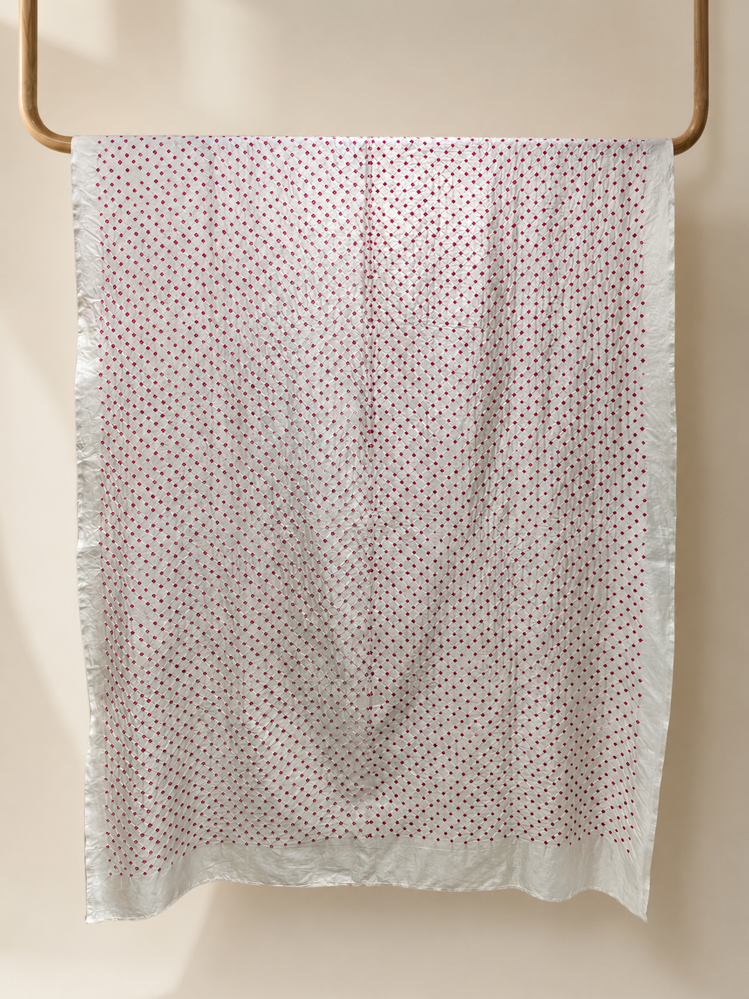 WHITE ALL OVER DOT SILK BANDHANI FABRIC