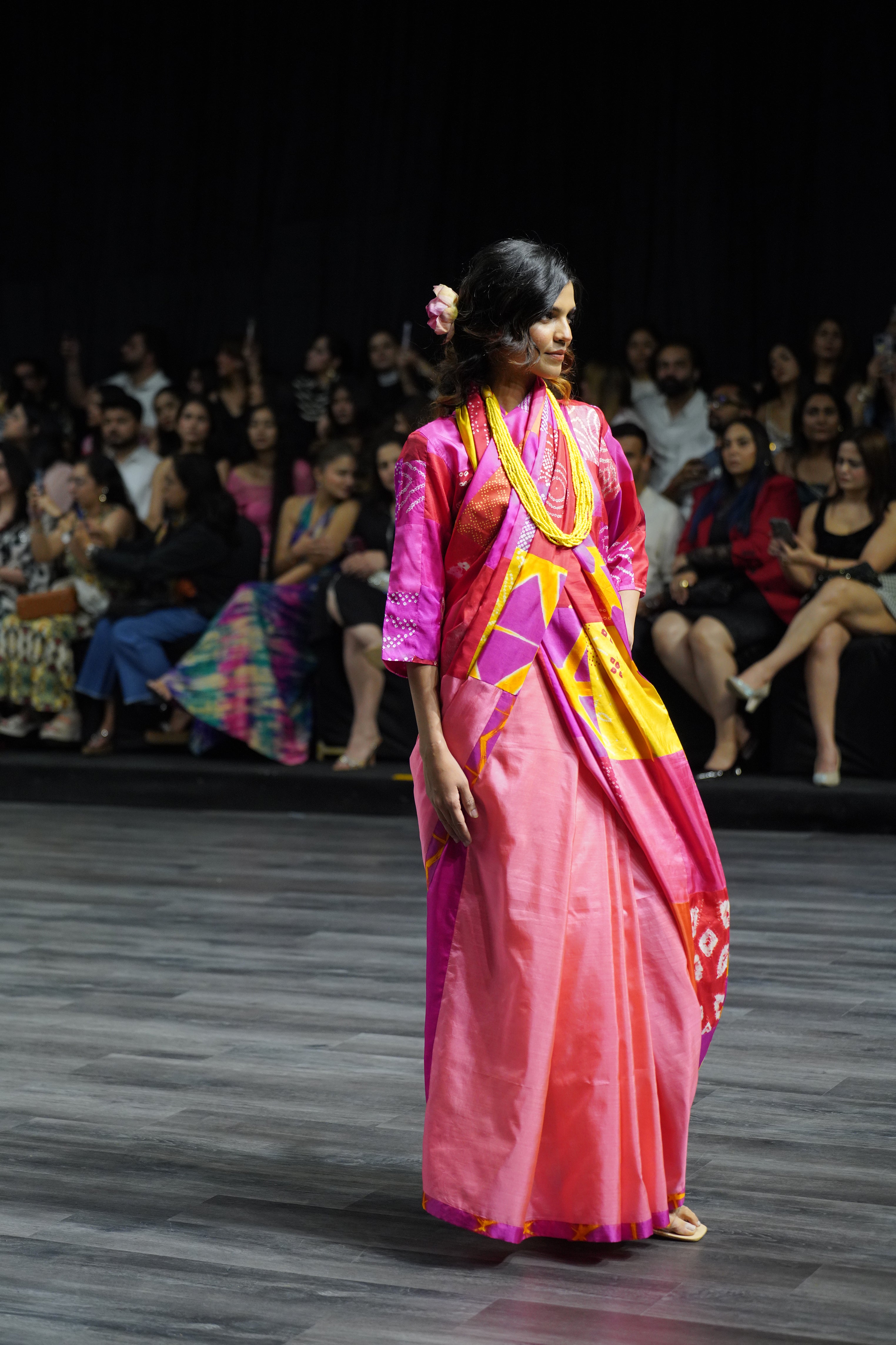 PINK - RED REVERSIBLE PATCHWORK SAREE WITH TASSELS