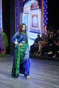 BLUE - GREEN REVERSIBLE PATCHWORK SAREE WITH TASSELS/