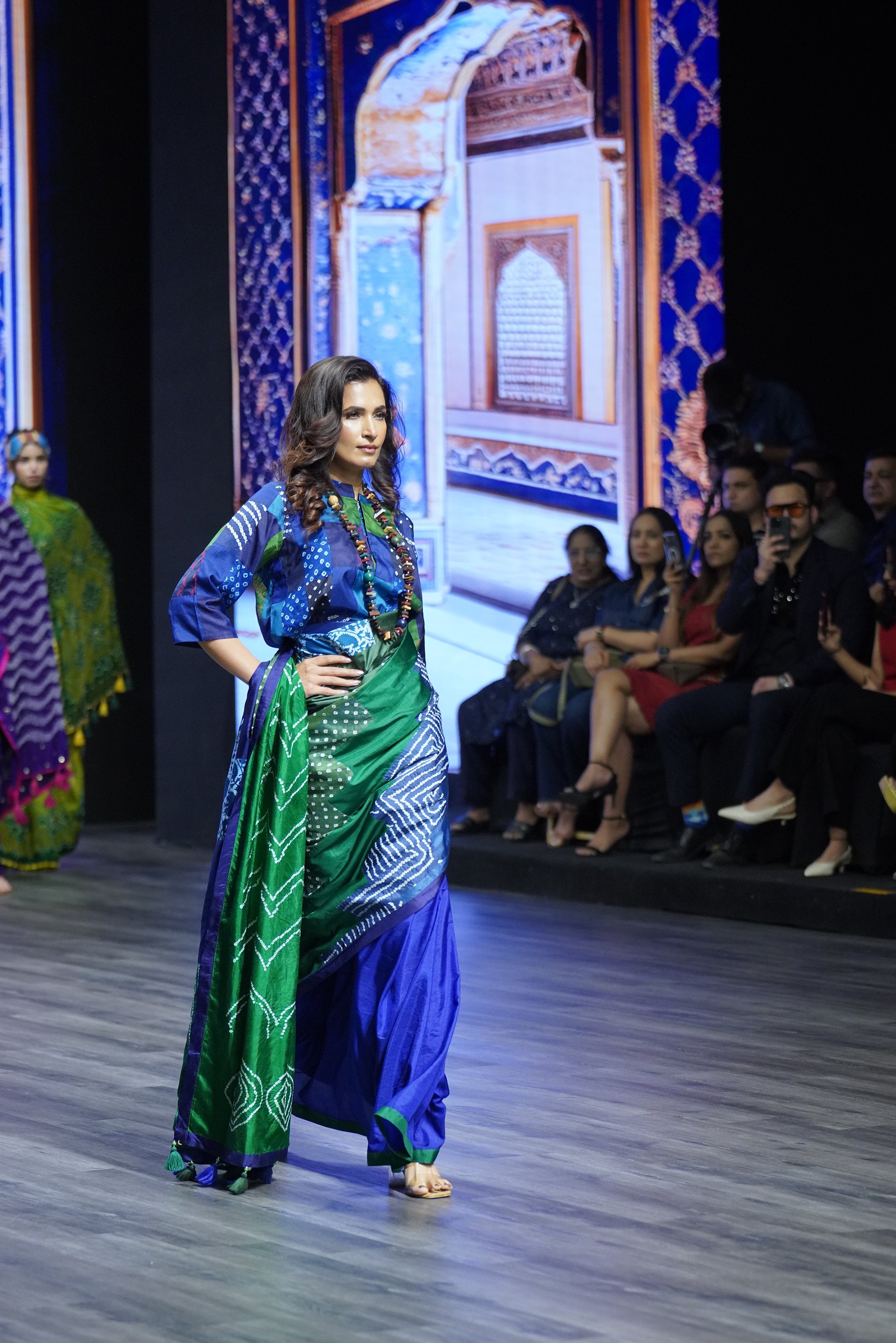 BLUE - GREEN REVERSIBLE PATCHWORK SAREE WITH TASSELS/