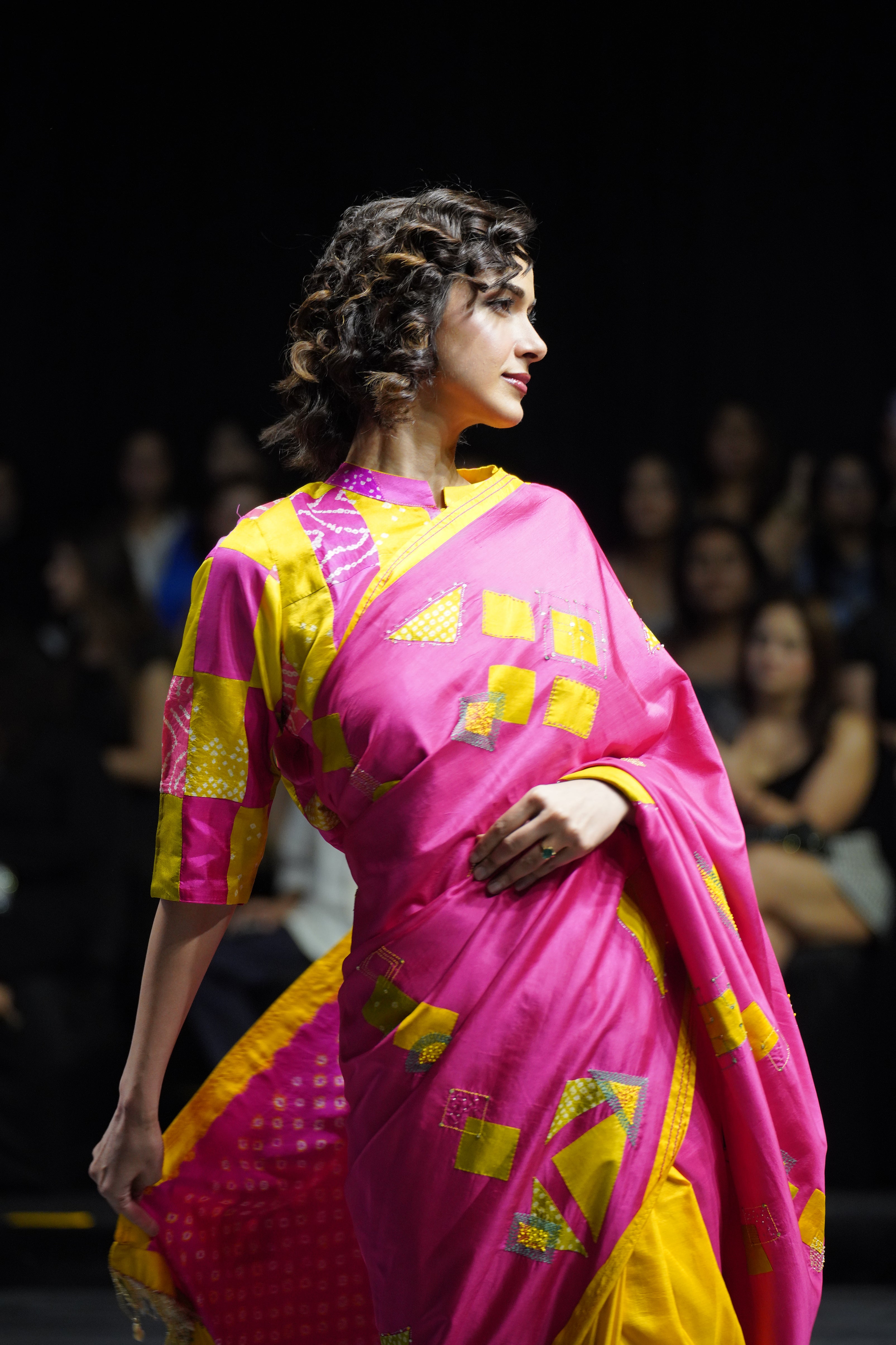 PINK - YELLOW WABI SABI EMBROIDERED SAREE WITH TASSELS