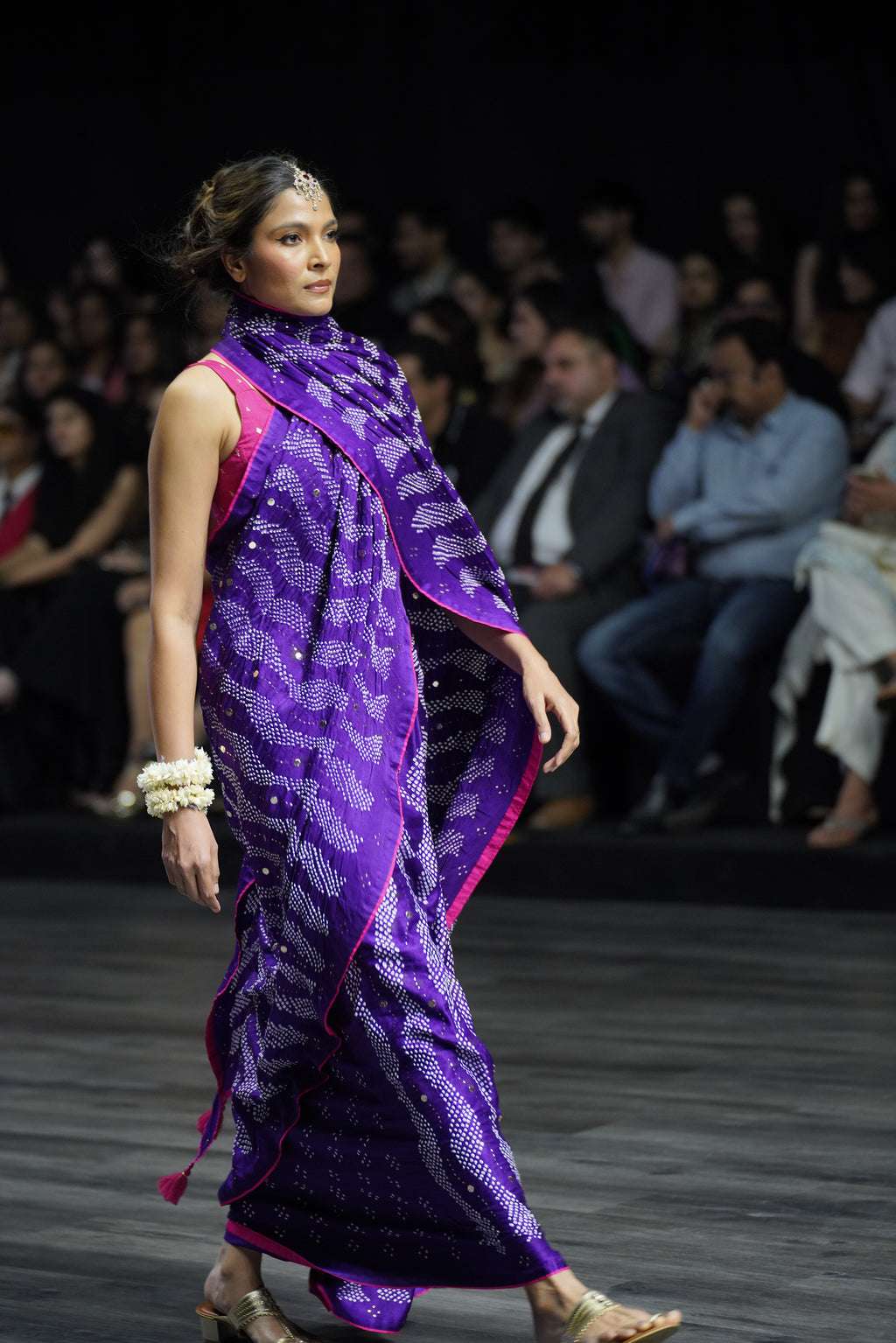 PURPLE G14 SILK BANDHANI EMBROIDERED SAREE WITH TASSELS