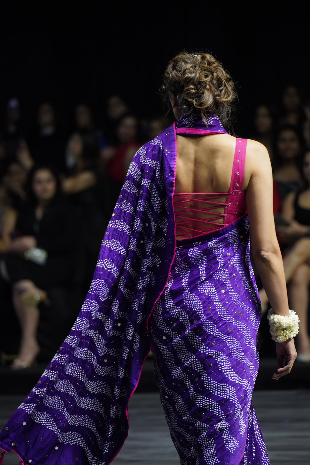 PURPLE G14 SILK BANDHANI EMBROIDERED SAREE WITH TASSELS