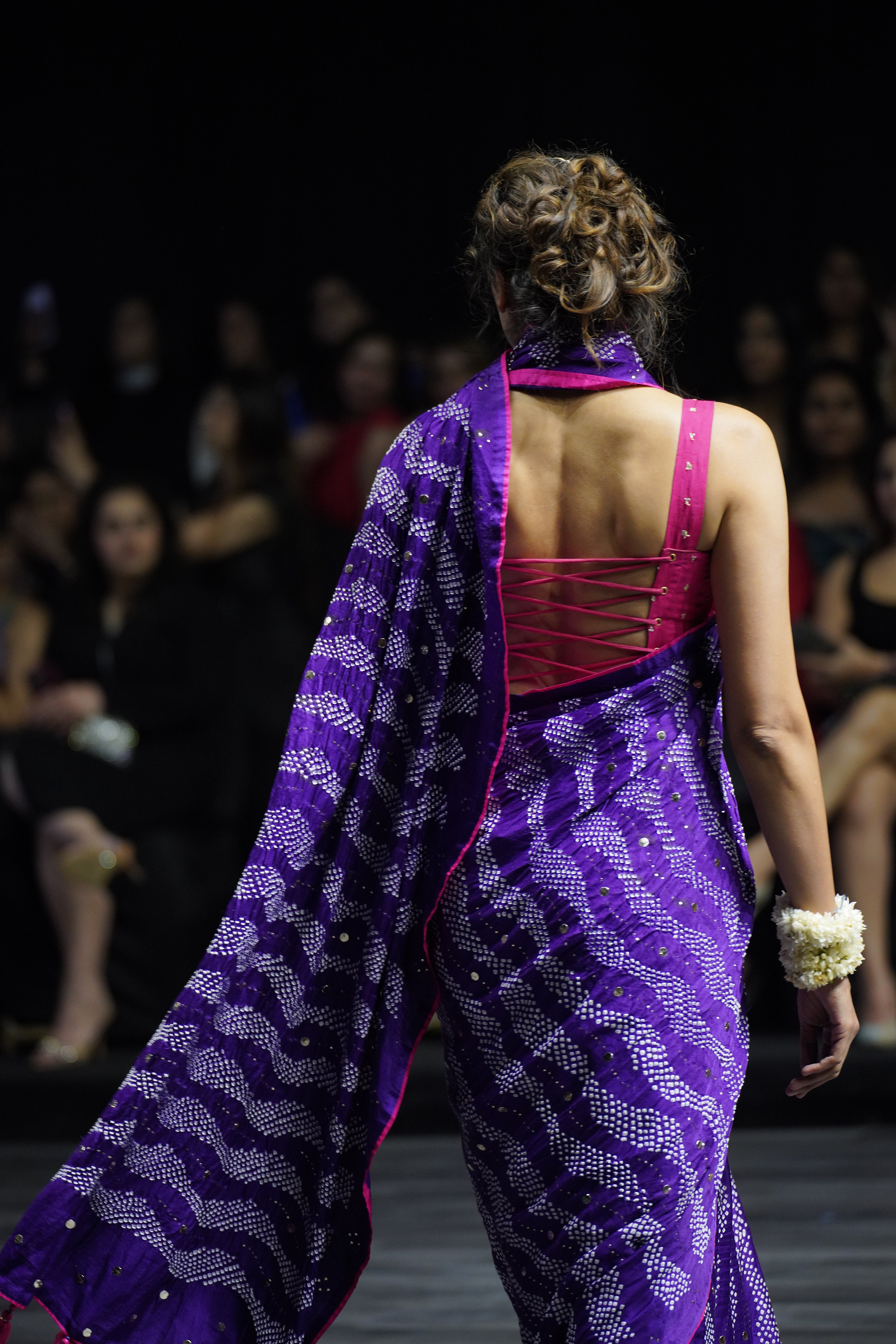 PURPLE G14 SILK BANDHANI EMBROIDERED SAREE WITH TASSELS