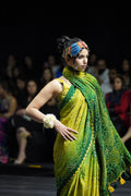 GREEN POPPY FLOWER SILK BANDHANI EMBROIDERED SAREE WITH TASSELS