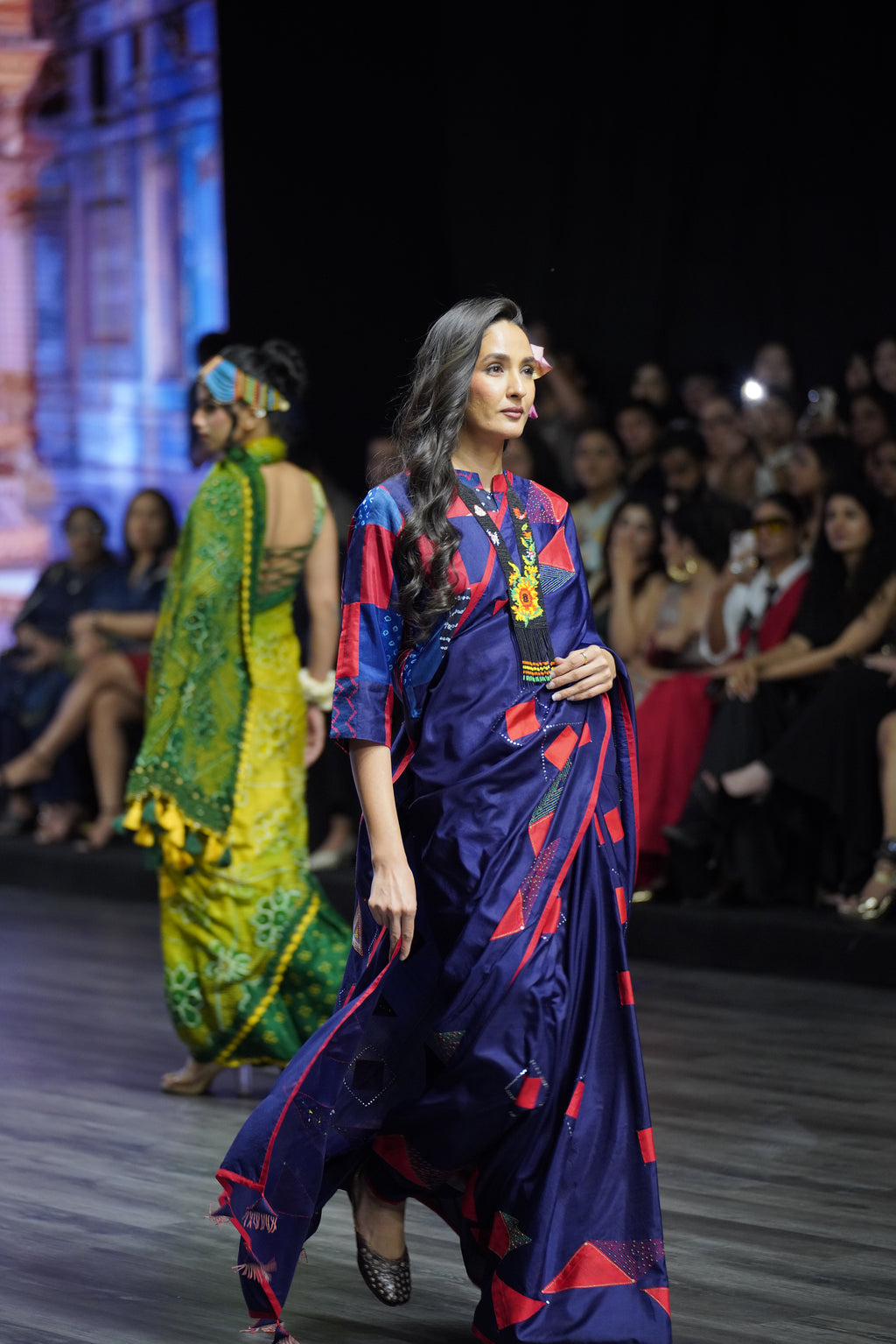 INDIGO BLUE WABI - SABI EMBROIDERED SAREE WITH TASSELS